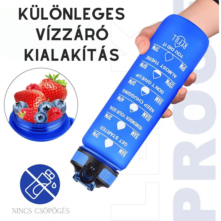 Színes motivációs kulacs idézetekkel és időskálával (1000 ml) - Kék (3)