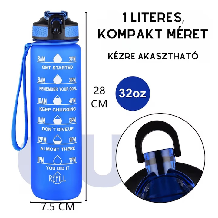 Színes motivációs kulacs idézetekkel és időskálával (1000 ml) - Kék (4)