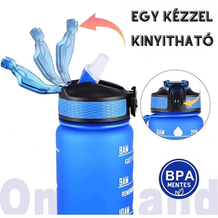 Színes motivációs kulacs idézetekkel és időskálával (1000 ml) - Kék (5)