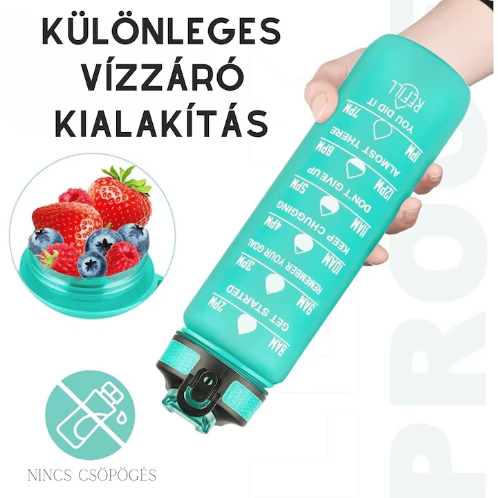 Színes motivációs kulacs idézetekkel és időskálával (1000 ml) - Zöld (2)