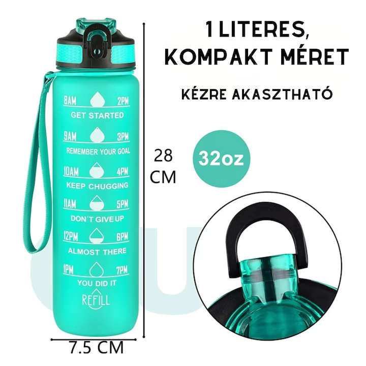 Színes motivációs kulacs idézetekkel és időskálával (1000 ml) - Zöld (3)